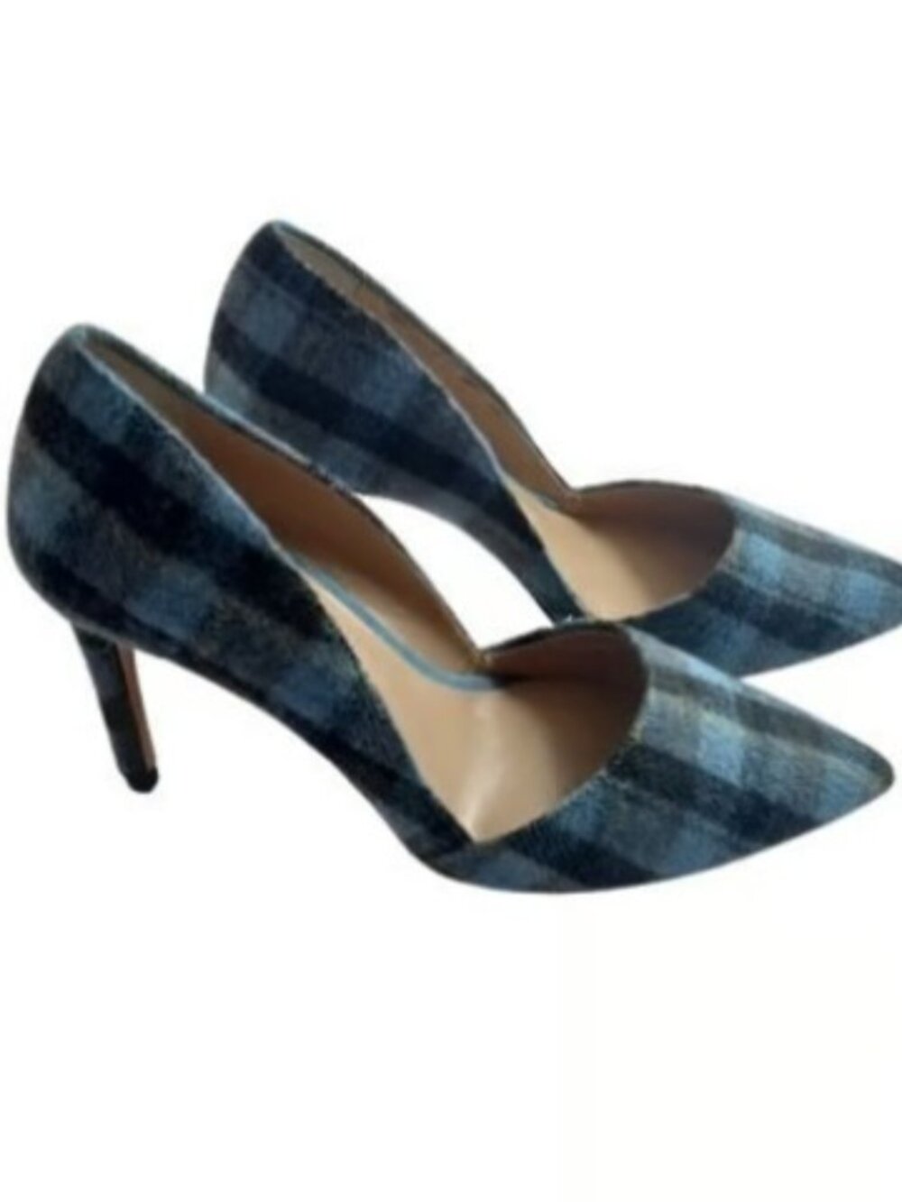 Ann Taylor Womens Azra Pump Heels Blue Combo Plaid Pointed Toe 8M